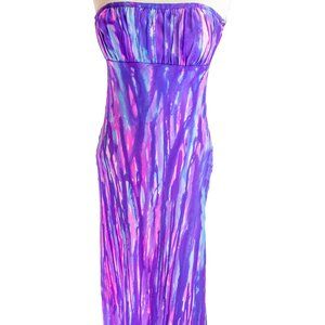 NEW long silk summer maxi dress prom small 2 4 6 med purple blue pink white dyed